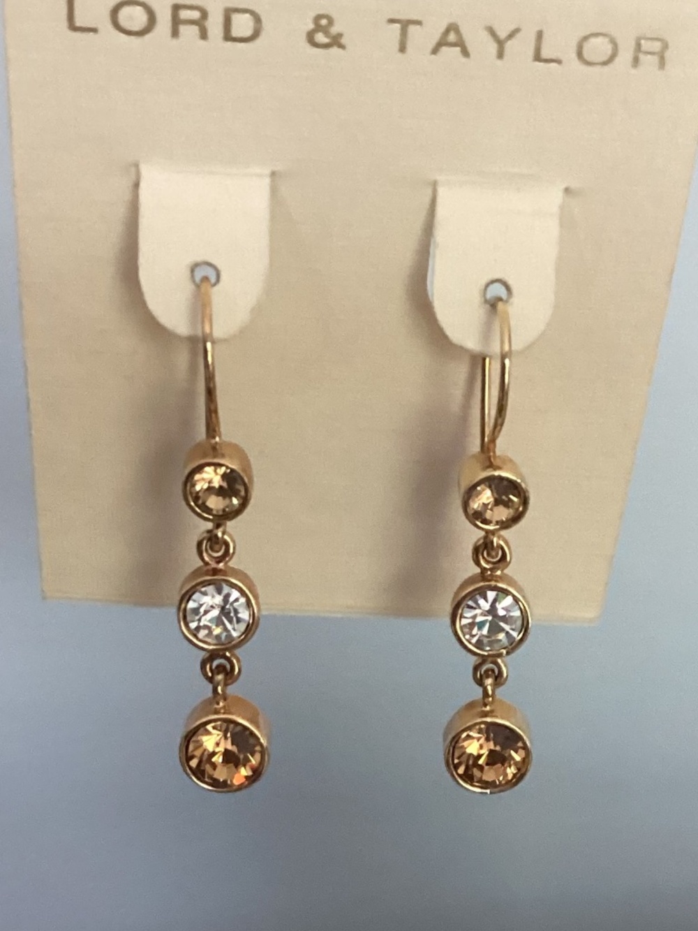 Lord & Taylor. CZ drop earrings gold & silver tones new w tag